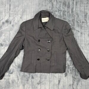Augustus Womens 100% Wool Double Breasted Blazer Jacket Gray Size‎ 10 Vintage